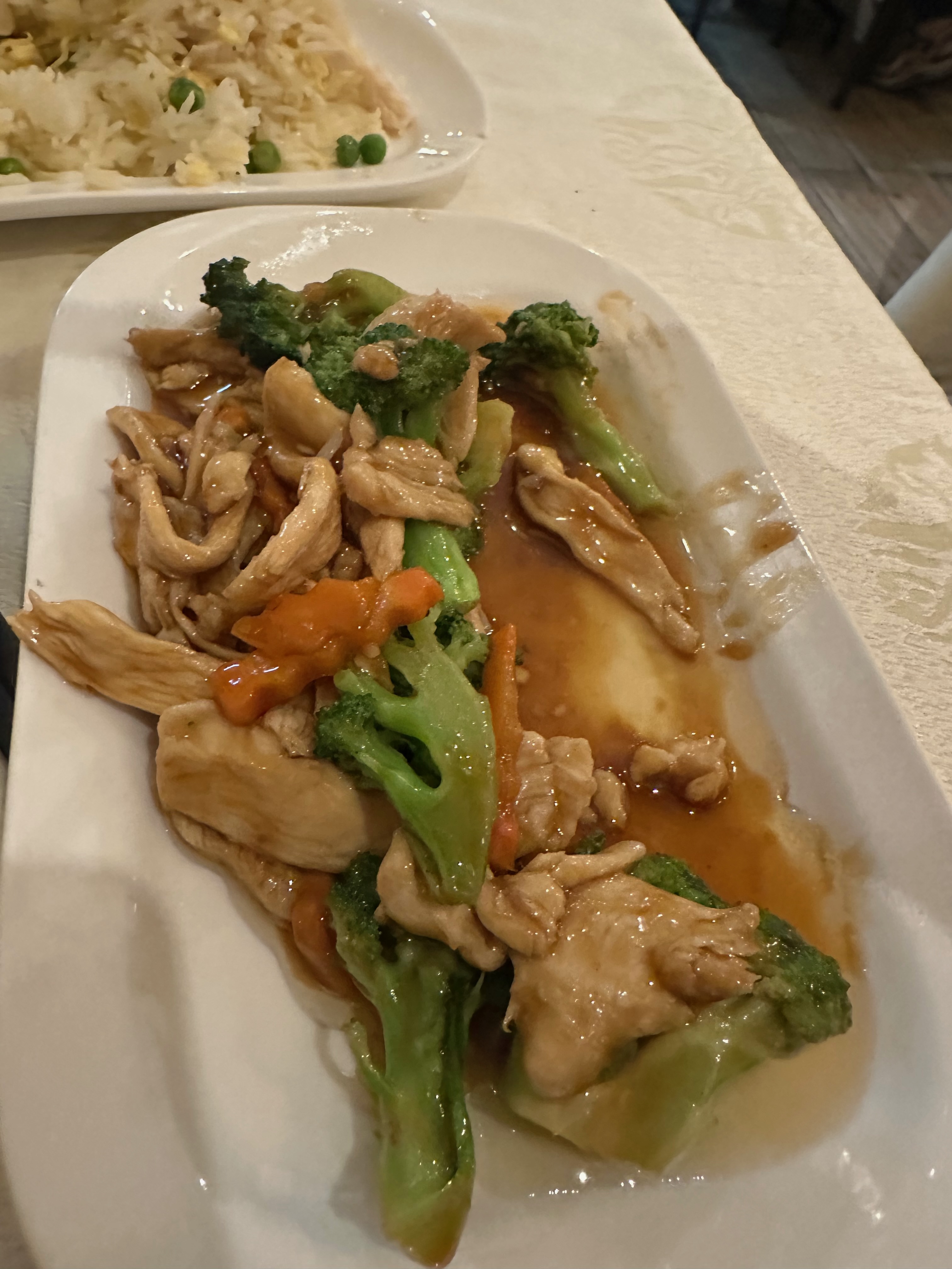 Chicken and broccoli at Op&eacute;ra Mandarin, Paris